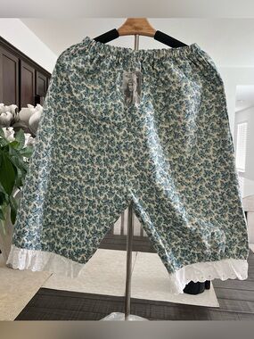 Blue Floral Lace-Trim Women's Pajama Bloomers